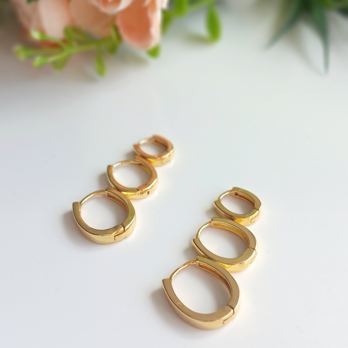 Trio de Argolas Ovais Banhado a Ouro 18k