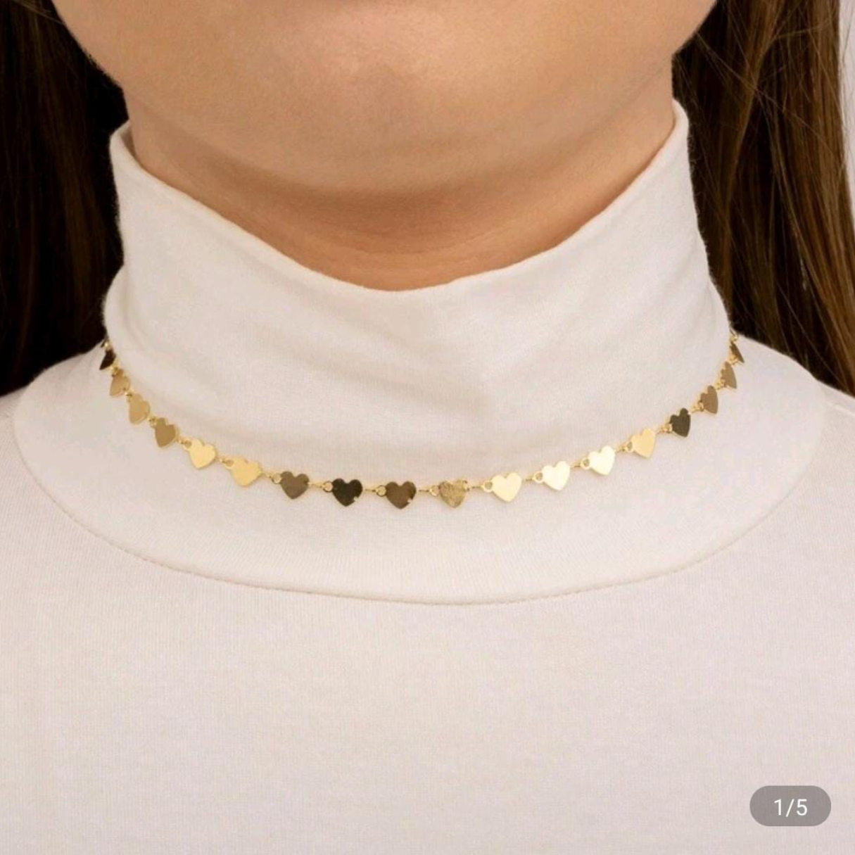 Colar Medalhas Coração banhado a ouro 18k