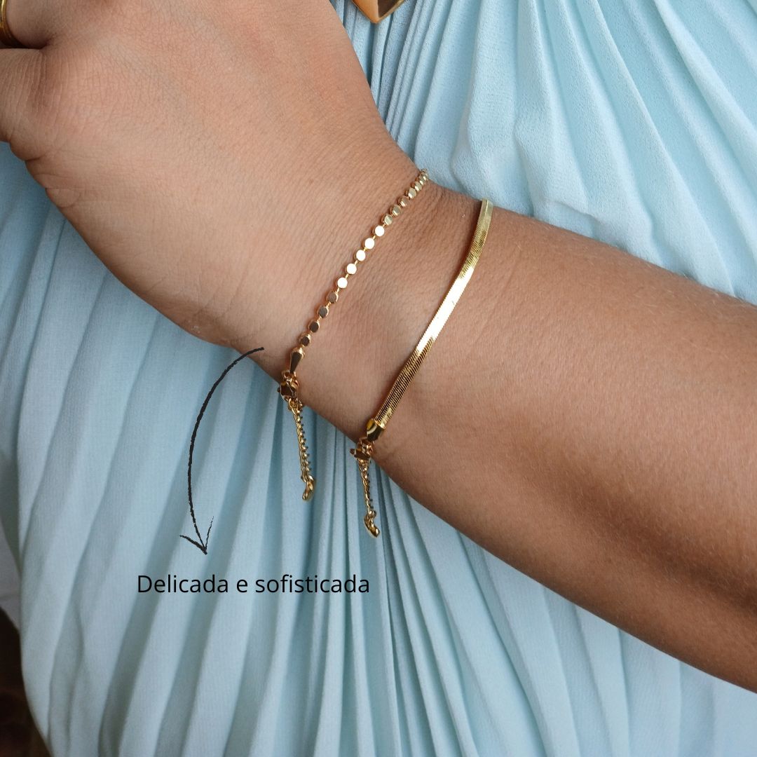 Pulseira Chapa Oval Laminada Banhada a Ouro 18k - Imagem 2