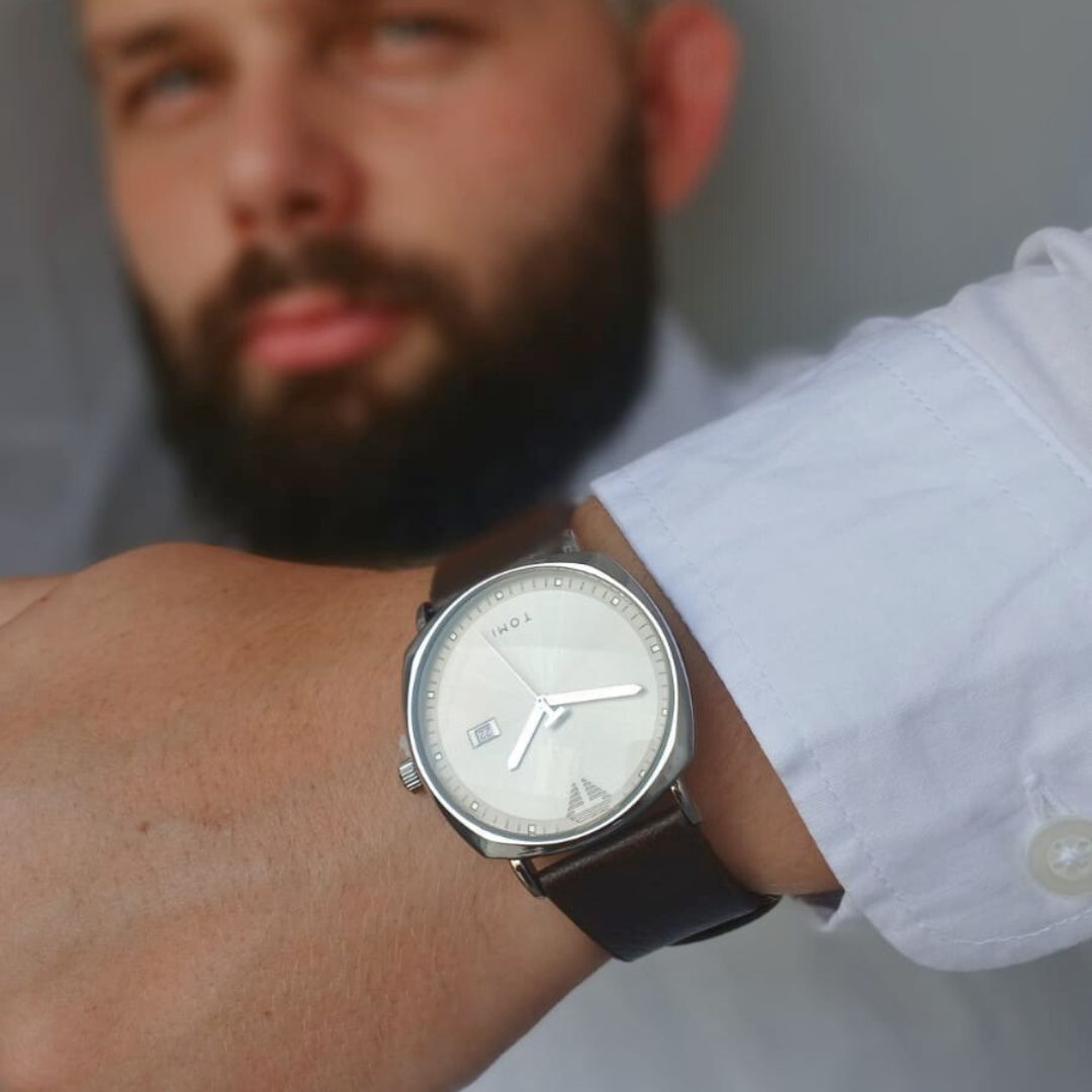 Relógio Masculino Pulseira em Couro PU Marrom - Imagem 4