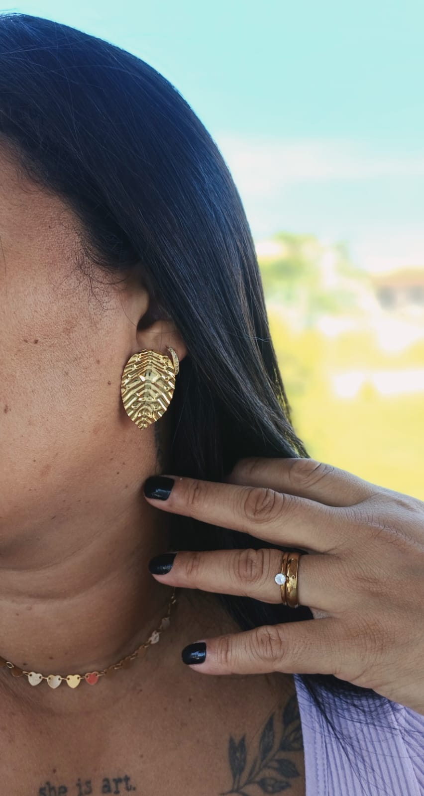 Brinco Outono folha banhado a ouro 18k - Imagem 3